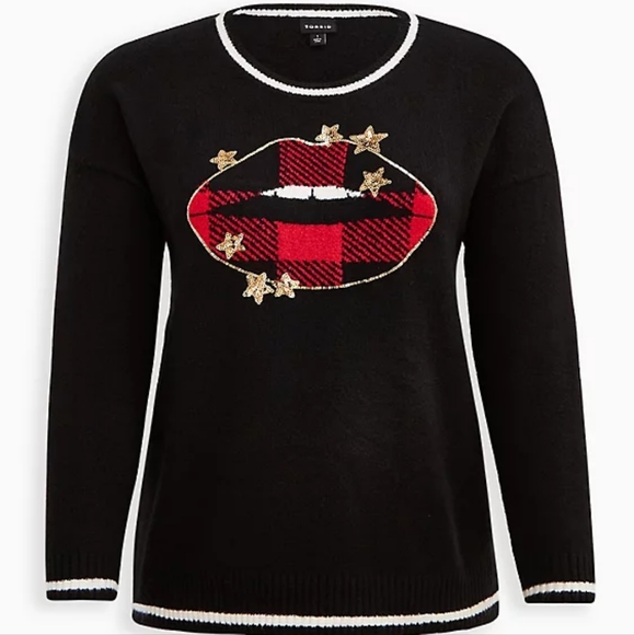 NWT. 💋 Lips Buffalo Plaid and Star Sweater - Picture 4 of 5